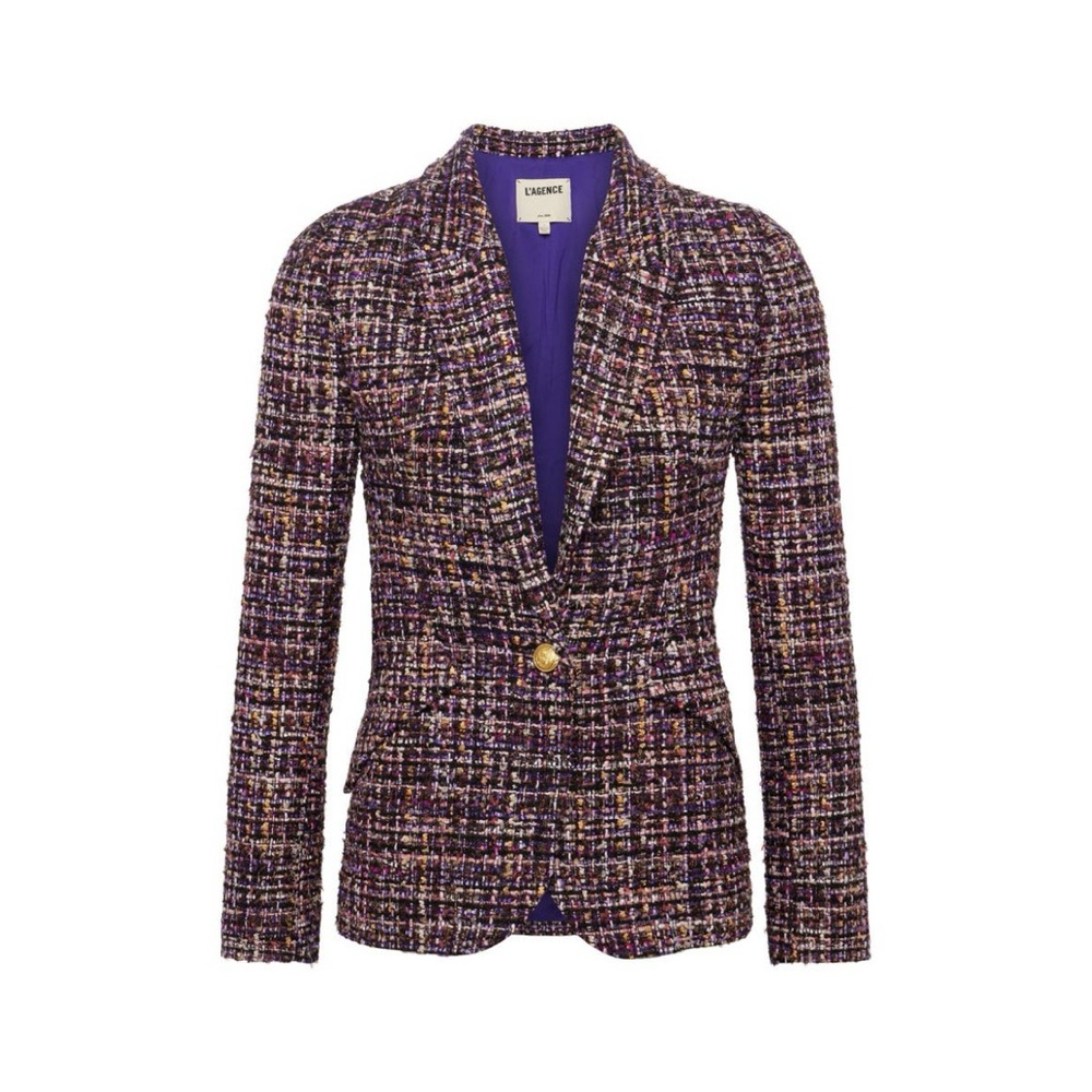 NEW L’Agence Chamberlain Tweed Blazer (Sz 6) Single Button Purple Multi READ